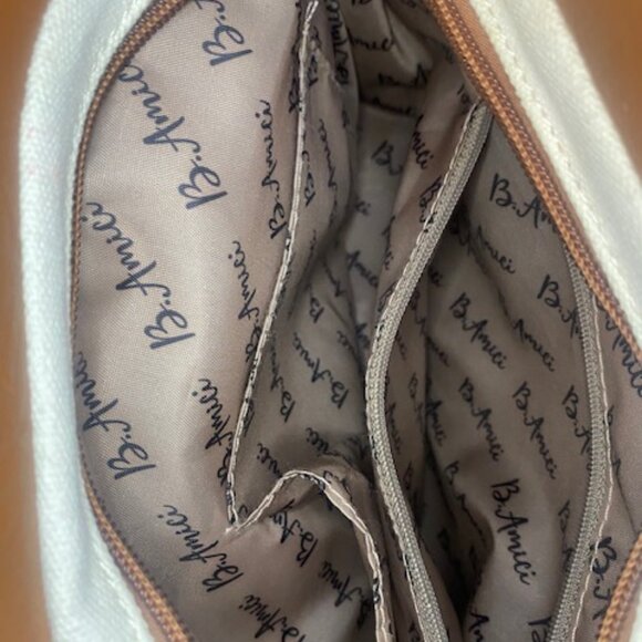 B Amici Amelia White Canvas & Tan Trimming Satchel Shoulder Bag - Picture 13 of 16